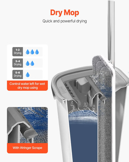 Flat Mop and Bucket with Wringer Set | Hands-Free Dual Chamber – in-use product view
