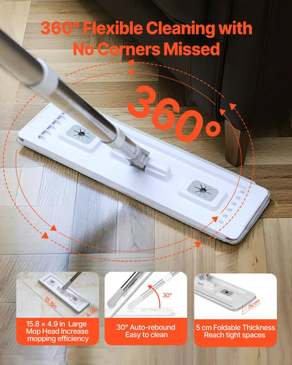 Flat Mop and Bucket with Wringer Set | Hands-Free Dual Chamber – feature detail view