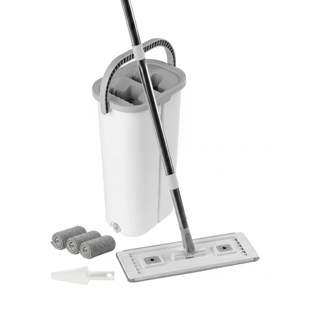 Flat Mop and Bucket with Wringer Set | Hands-Free Dual Chamber – main product view