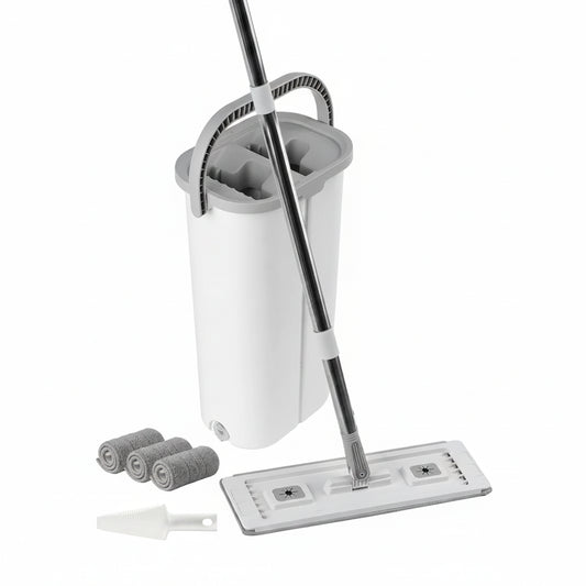 Flat Mop and Bucket with Wringer Set | Hands-Free Dual Chamber – main product view