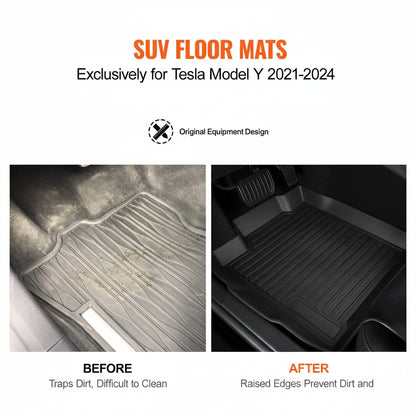 Tesla Model Y Floor Mats 2021-2024 | 3-Piece All-Weather TPE Liner Set – product detail view