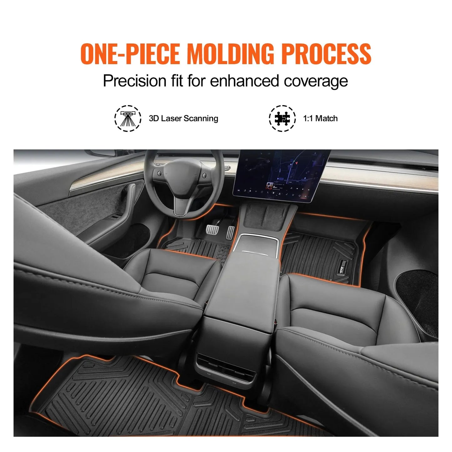 Tesla Model Y Floor Mats 2021-2024 | 3-Piece All-Weather TPE Liner Set – feature detail view