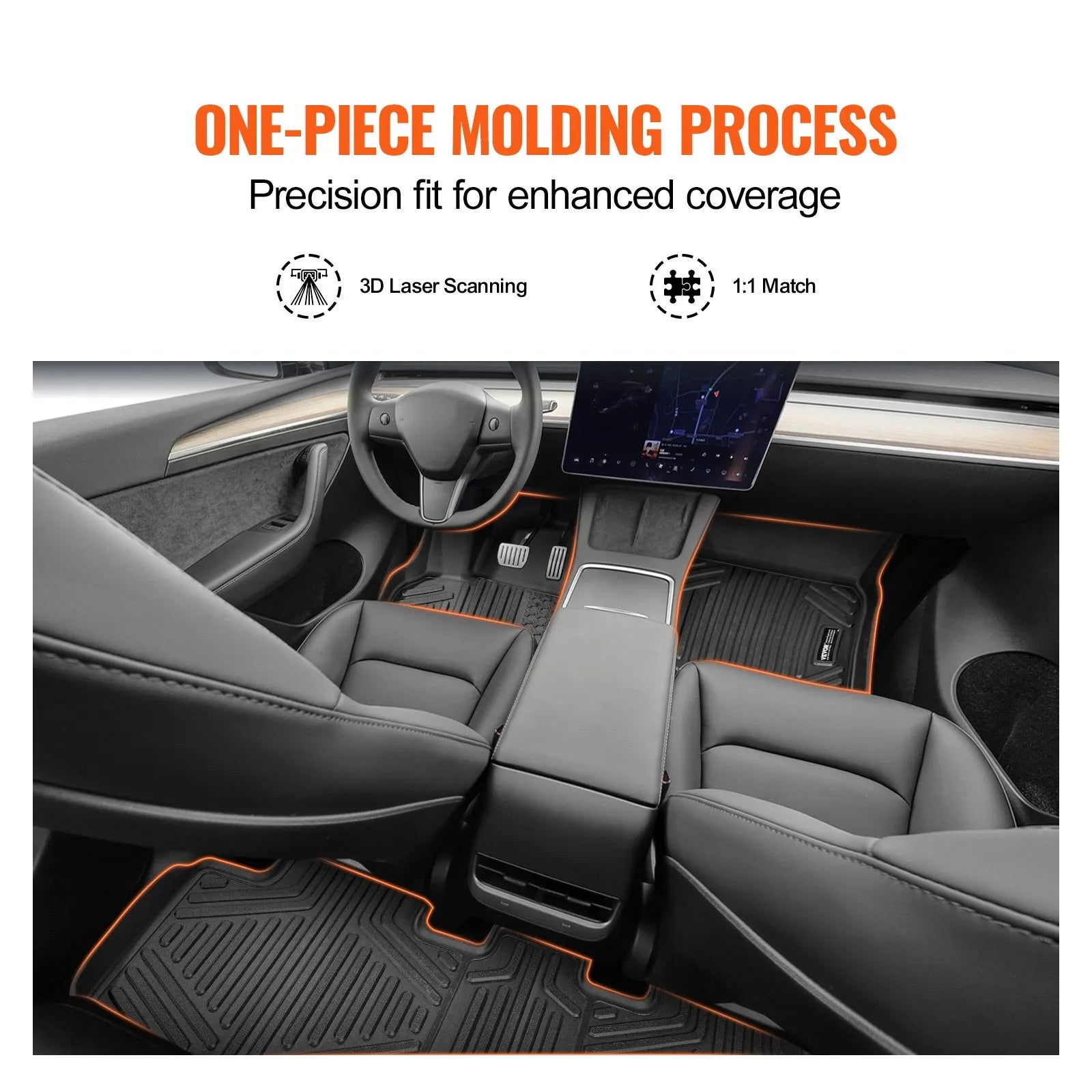 Tesla Model Y Floor Mats 2021-2024 | 3-Piece All-Weather TPE Liner Set – feature detail view