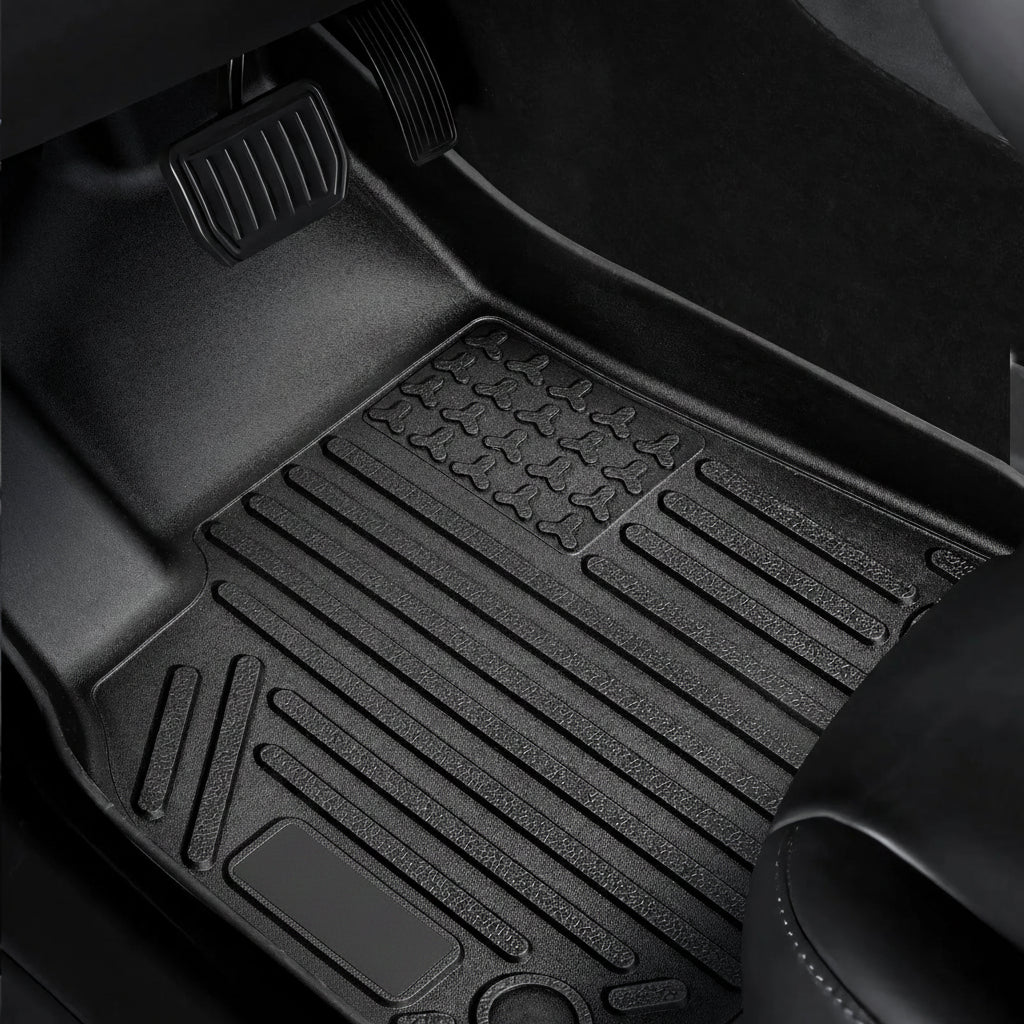 Tesla Model Y Floor Mats 2021-2024 | 3-Piece All-Weather TPE Liner Set – in-use product view