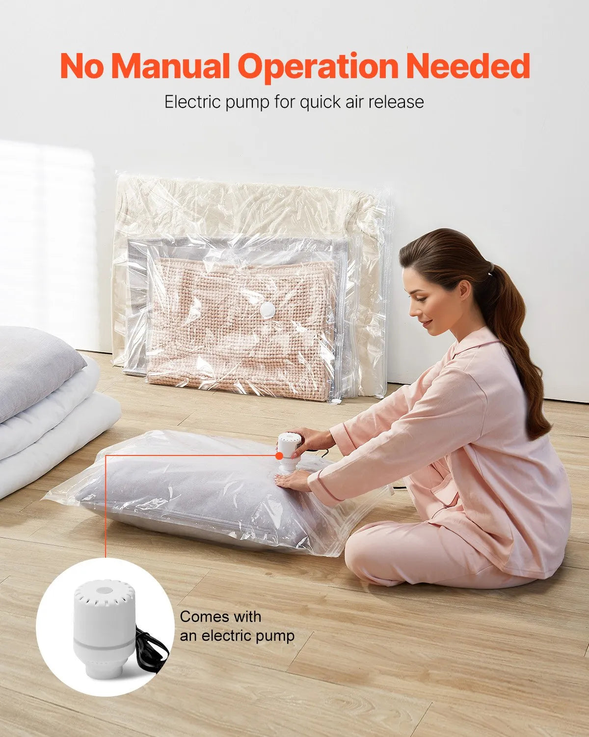 Vacuum Storage Bags with Electric Pump, 15 Pack in 5 Sizes, for Bedding & Clothes