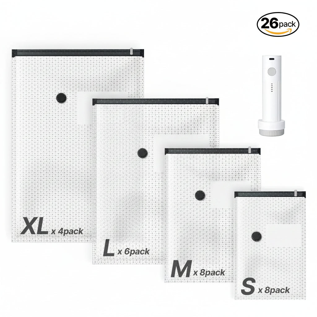 Vacuum storage bags for clothes and suitcase packing